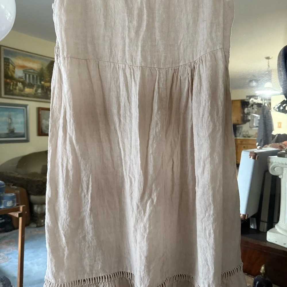 Valentina Naldi 100% Linen Beige Tiered Sleeveless Dress Made in Italy - Picture 12 of 13